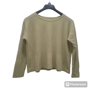 Lafayette 148 New York Lime Green Cotton Cashmere Pullover Sweater Size Large